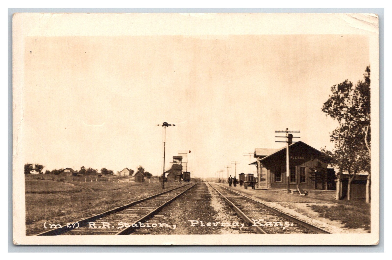 SANTA FE ATSF Railroad  RPPC  DEPOT ~ PLEVNA Kansas KS