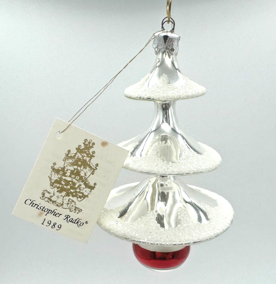 RARE Early 1989 Christopher Radko Tree on a Ball Silver Glass Ornament w/Tag