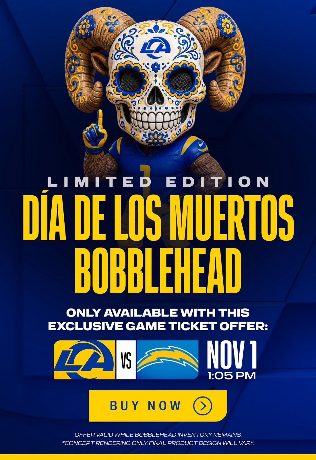  Limited Edition Exclusive LA Rams Dia de los Muertos Bobblehead (Pre sale)