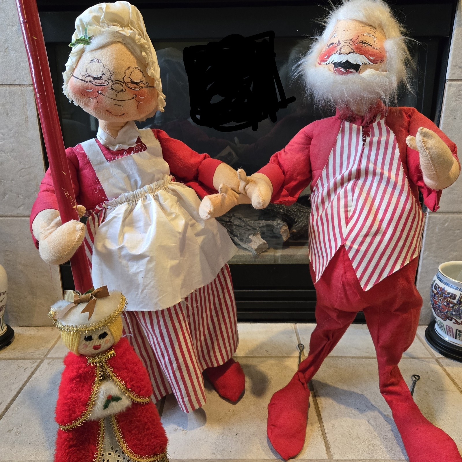 Vtg 70s Annalee Mobilitee Dolls XL Mr Mrs Santa Claus Christmas Rare Broom Acces