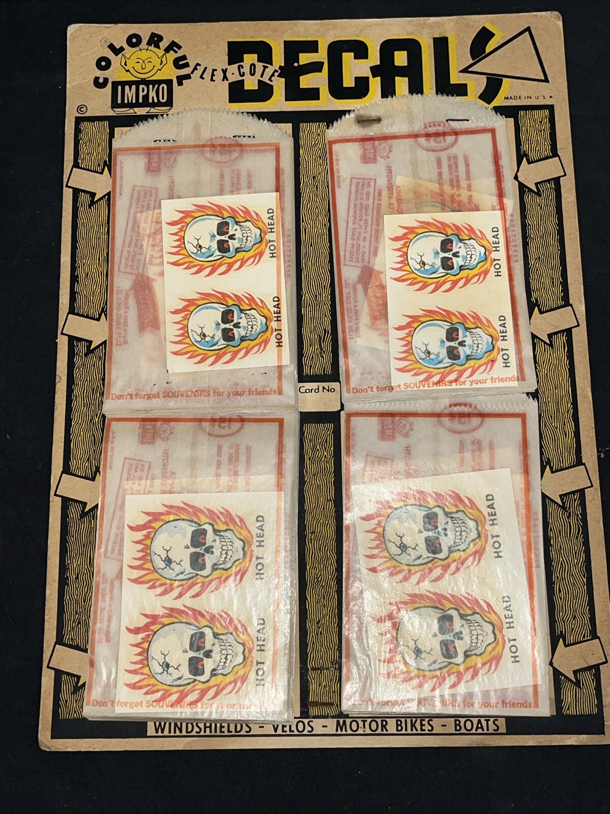 NOS Vintage Impko Flaming Skulls Decals Store Counter Display - Dave Ohrt Estate