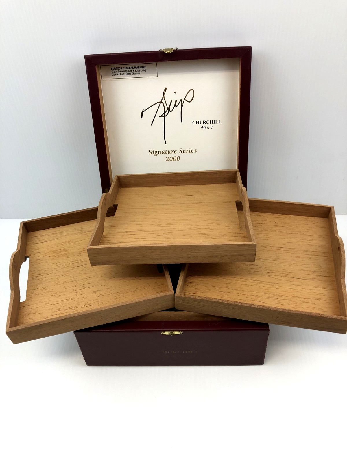 Vintage Jose Seijas Signature Series 2000 Vintage Maroon Leather Bound Cigar Box