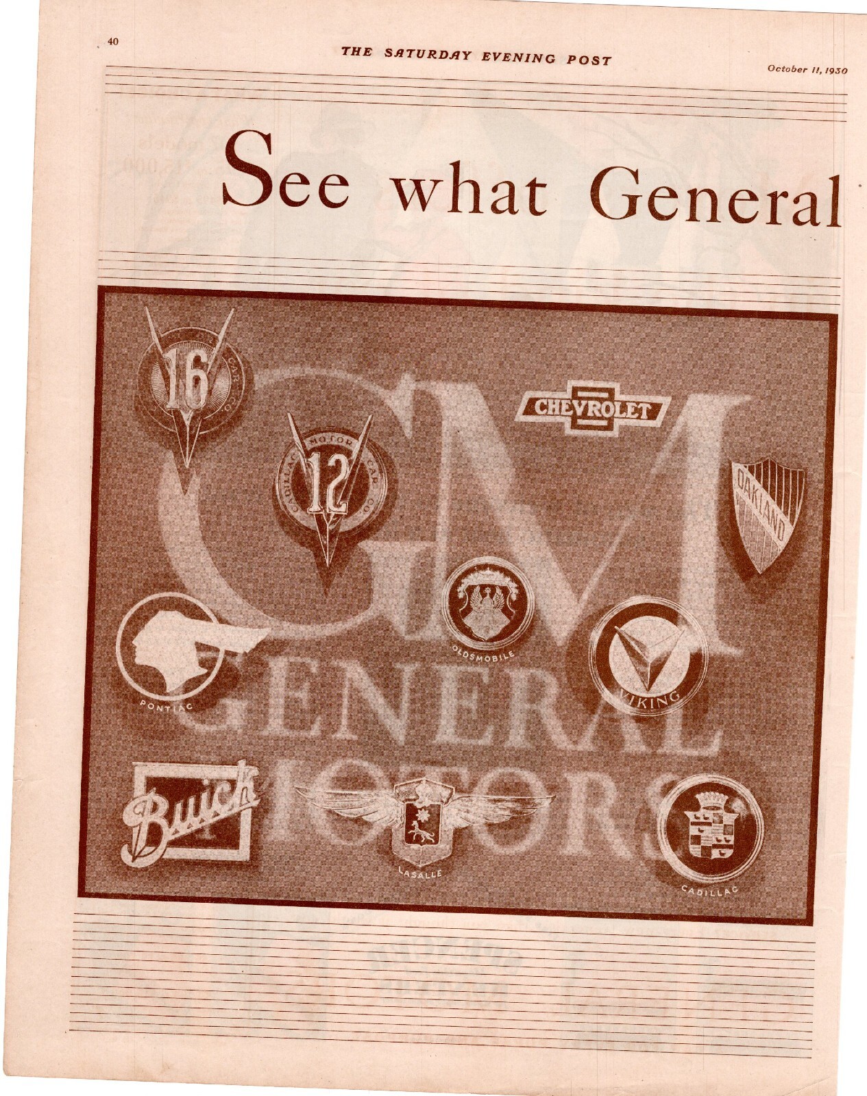 1930 Vintage General Motors See What General Single Page Print Ad