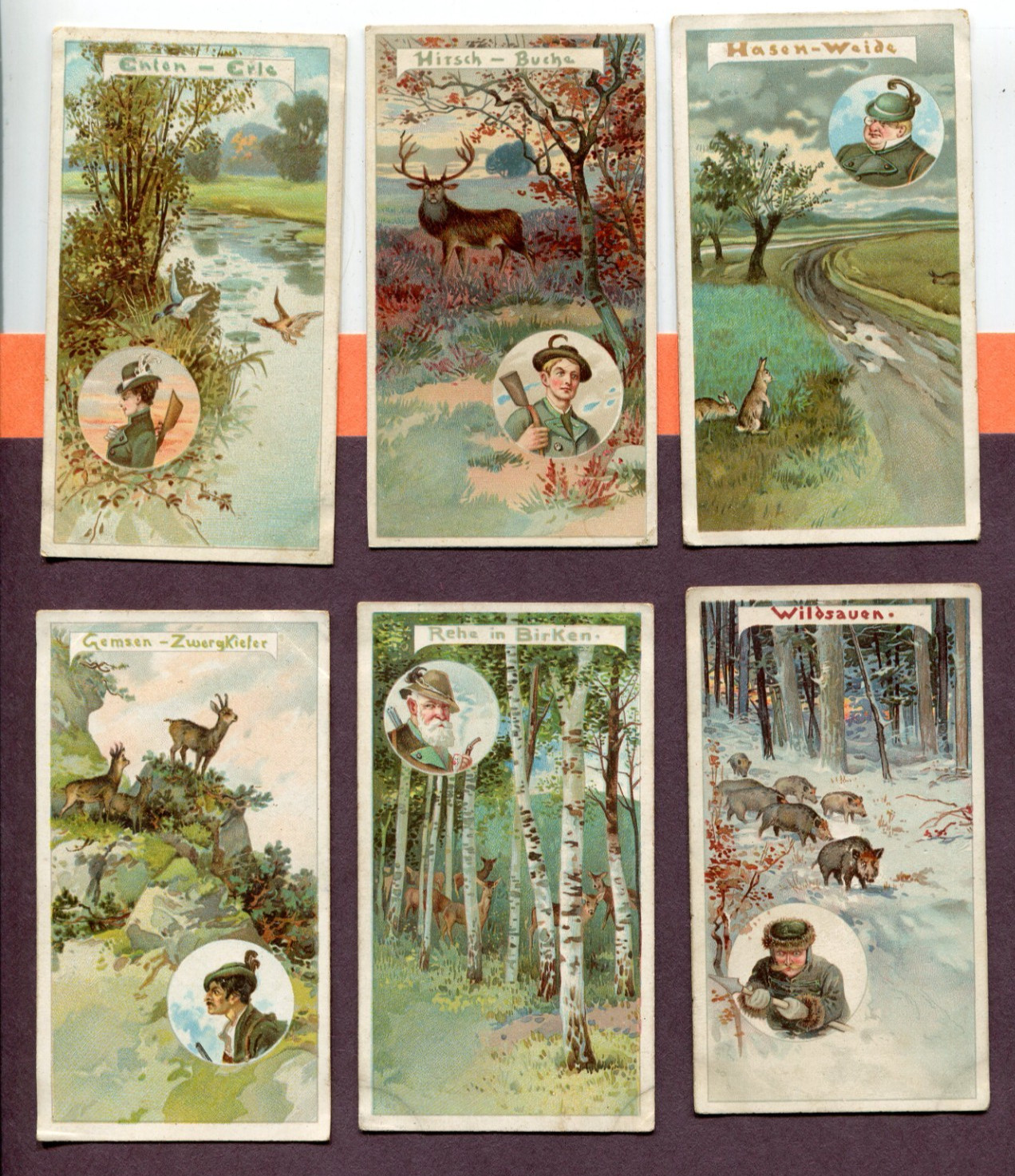 1899 REESE & WICHMANN HUNTERS SERIES 23 6 DIFFERENT TOBACCO CARD SET