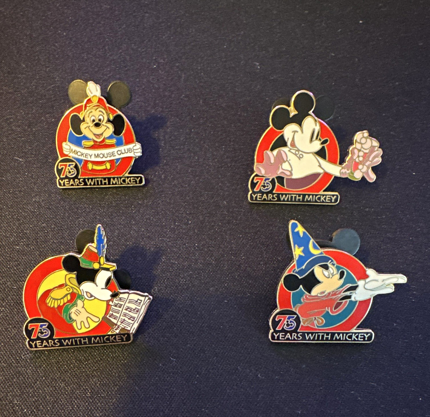 Disney Mickey Mouse 75 Years With Mickey Anniversary 2003 Trading Pin Set of 4