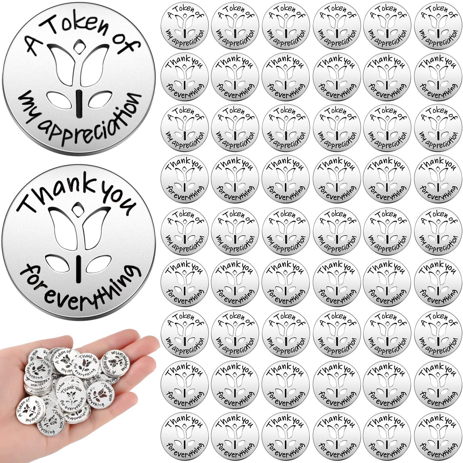 100 Pcs Metal Appreciation Coins - Bulk Gift Tokens, 0.79 Inch Floral Design
