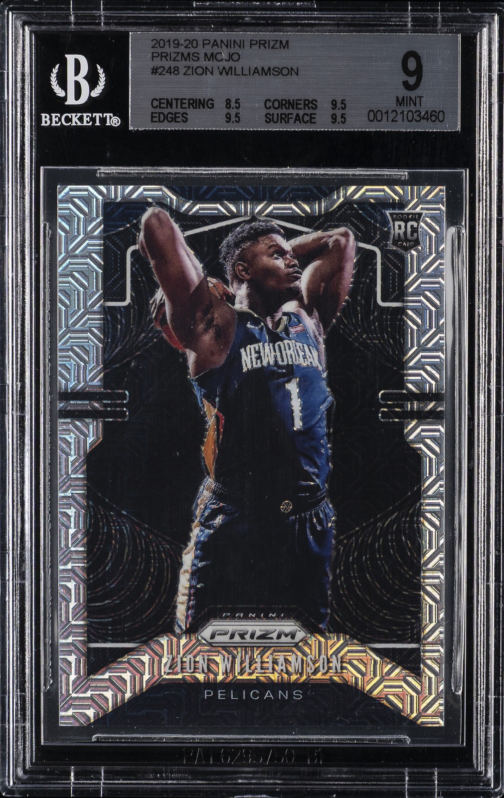 2019-20 PANINI PRIZM PRIZMS MOJO #248 ZION WILLIAMSON ROOKIE RC BGS 9