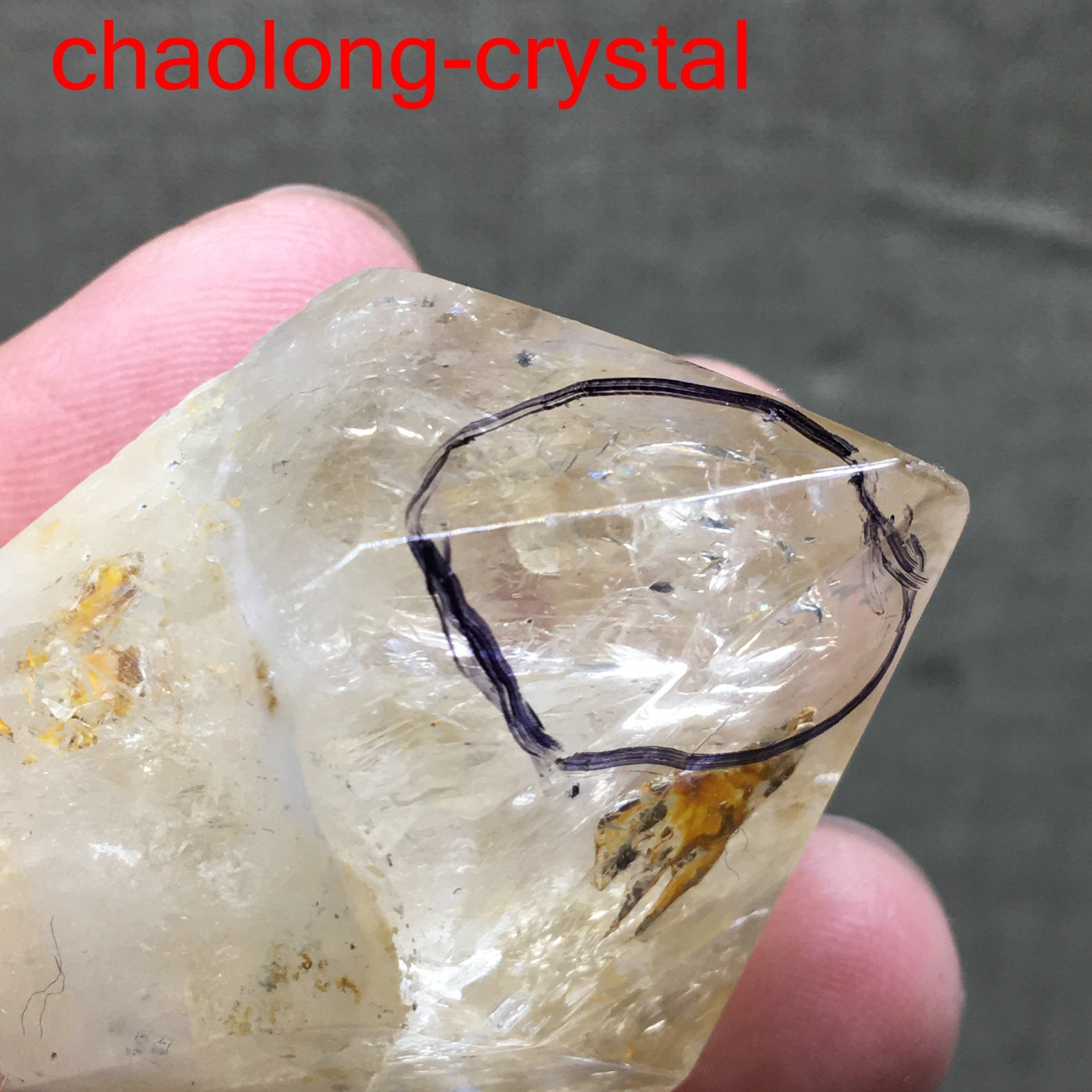 43g Natural 42mm Herkimer Diamond Enhydro healing Crystal Gem&moving water drop