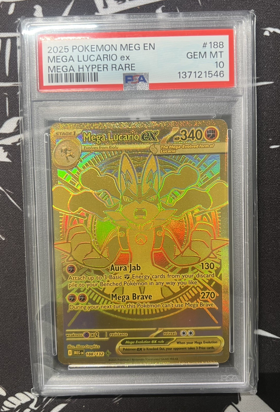 Pokémon TCG Mega Lucario EX Mega Evolution 188/132 Gold Rare PSA 10