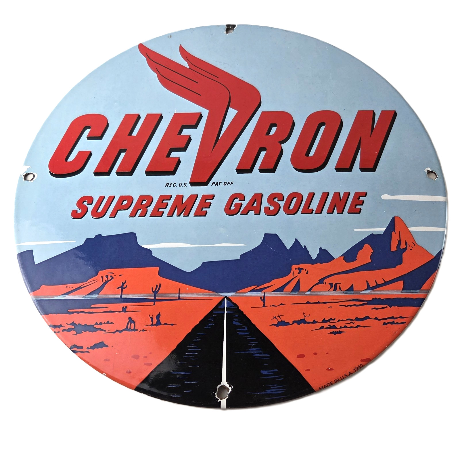 Vintage Chevron Gasoline Sign - Supreme Gas Pump Service Porcelain Sign