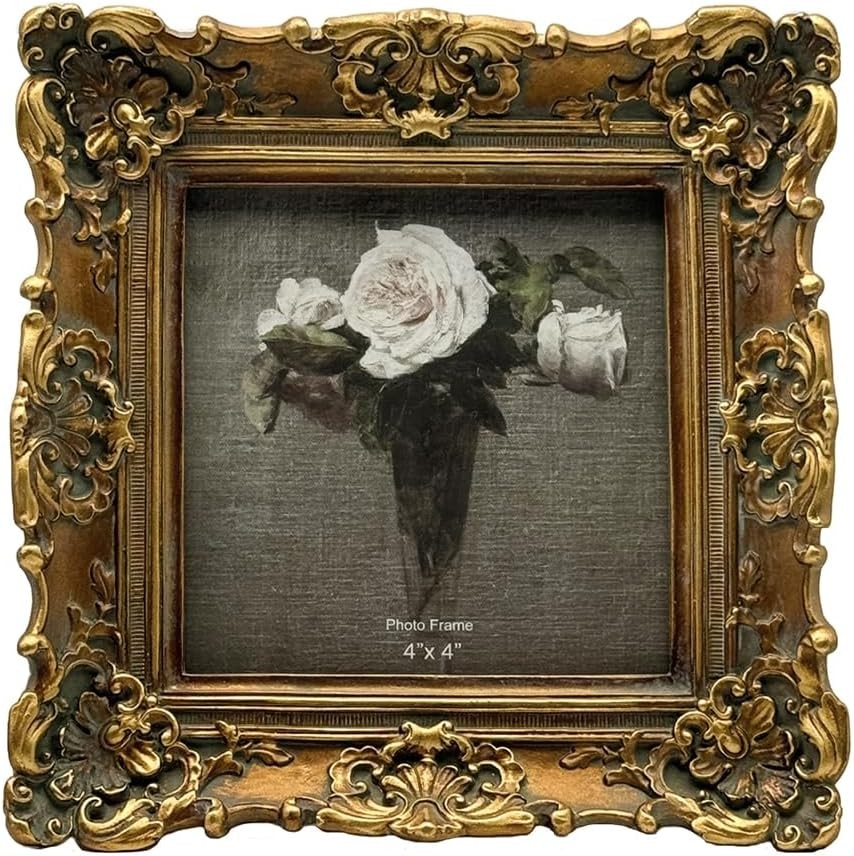 4X4 Vintage Small Picture Frame, Antique Ornate Bronze Gold Square Frame 4X4 Vintage Small Picture Frame, Antique Ornate Bronze Gold Square Frame