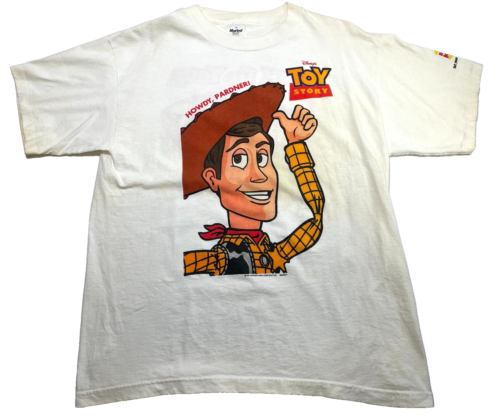 Vintage 1995 Toy Story Woody Burger King Promo T-Shirt Murina Single Stitch XL