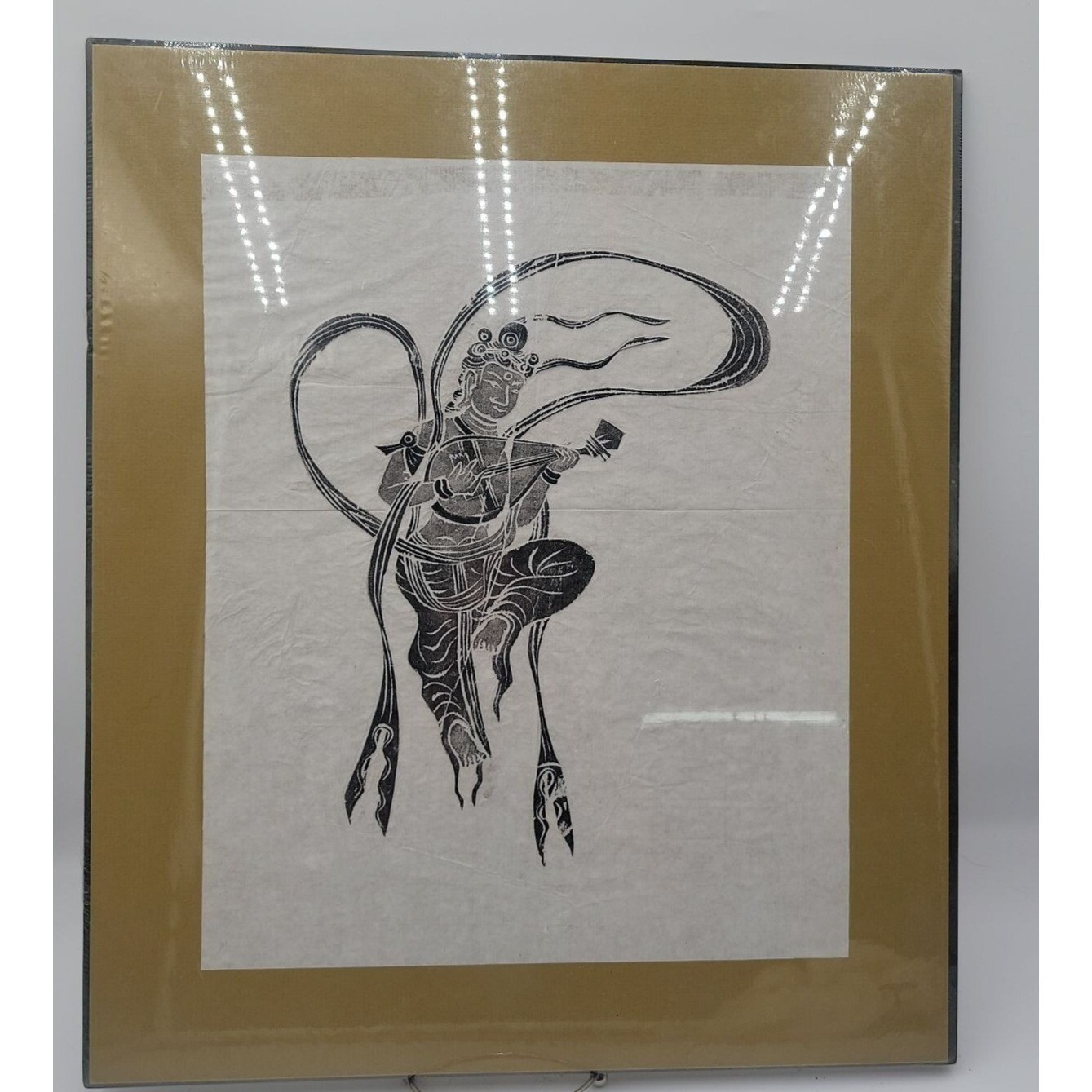 Antique Japanese Geisha Papercut Rubbing Art Matted Asian Framed Rice Paper