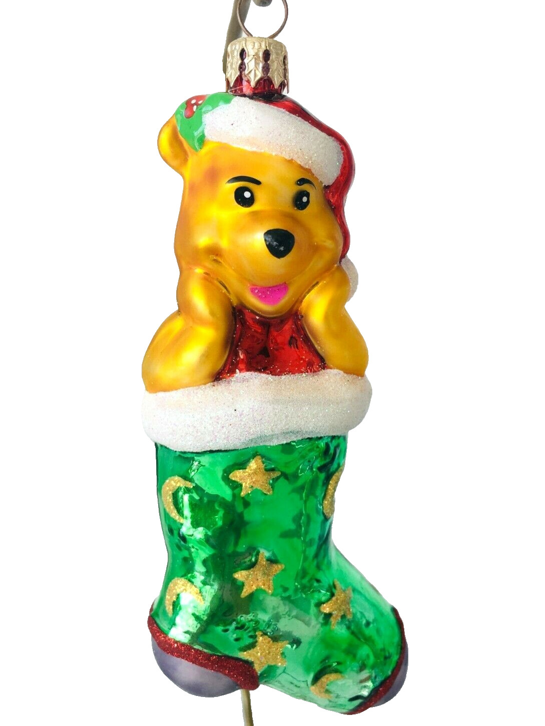✨NEW Rare Christopher Radko Disney WINNIE THE POOH Green Stocking Glass Ornament