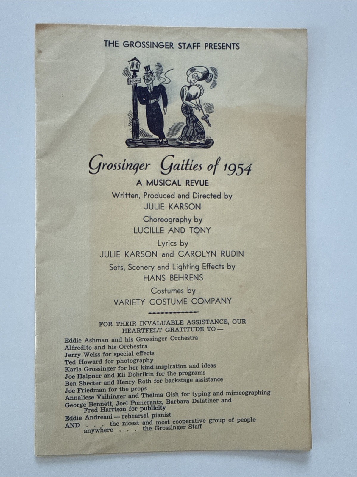 RARE 1954 Grossinger Gaities Catskills Borscht Belt Resort Musical Revue Program