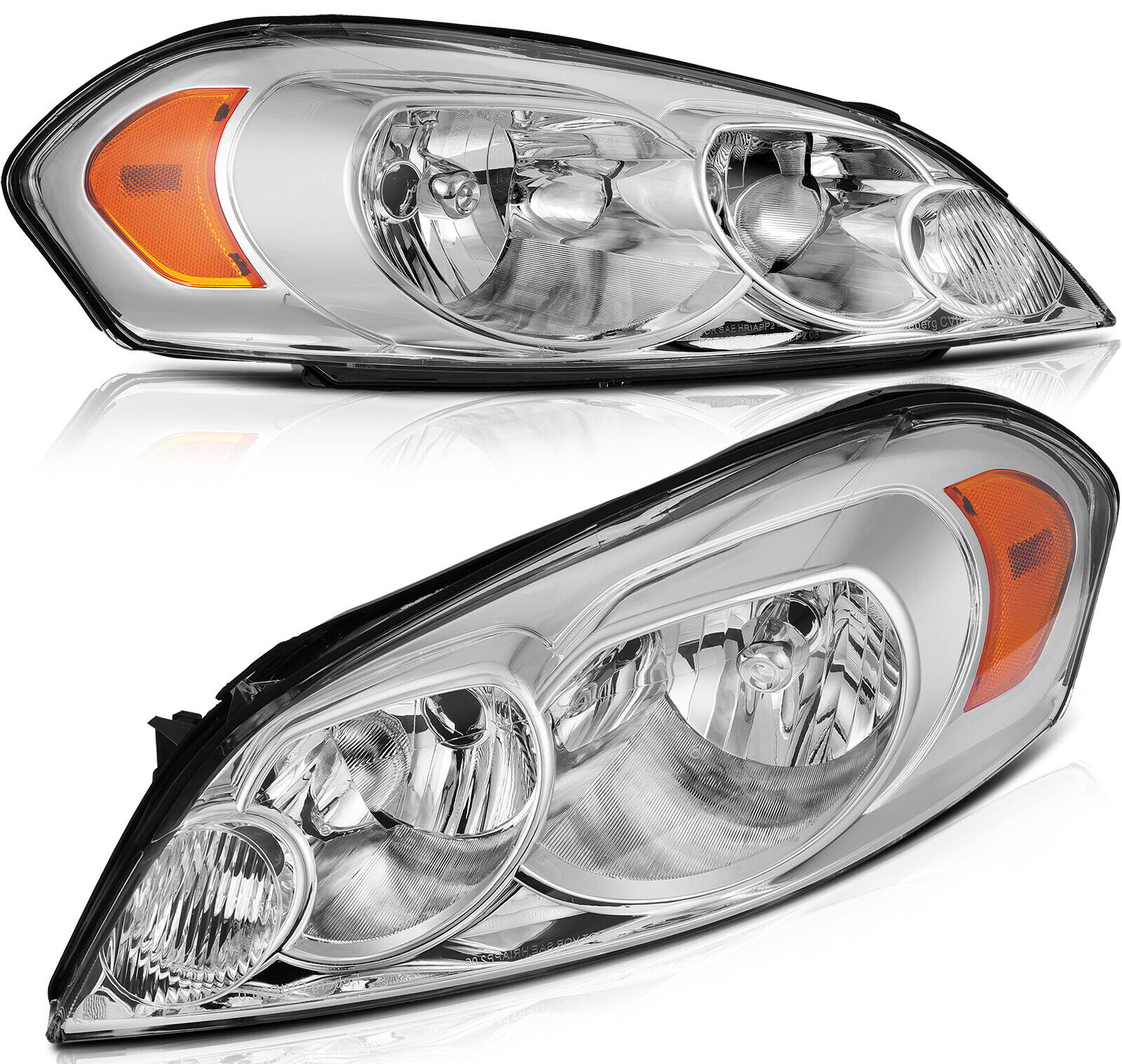 Headlights Assembly For 2006-2013 Chevy Chevrolet Impala Pair Chrome Headlamps