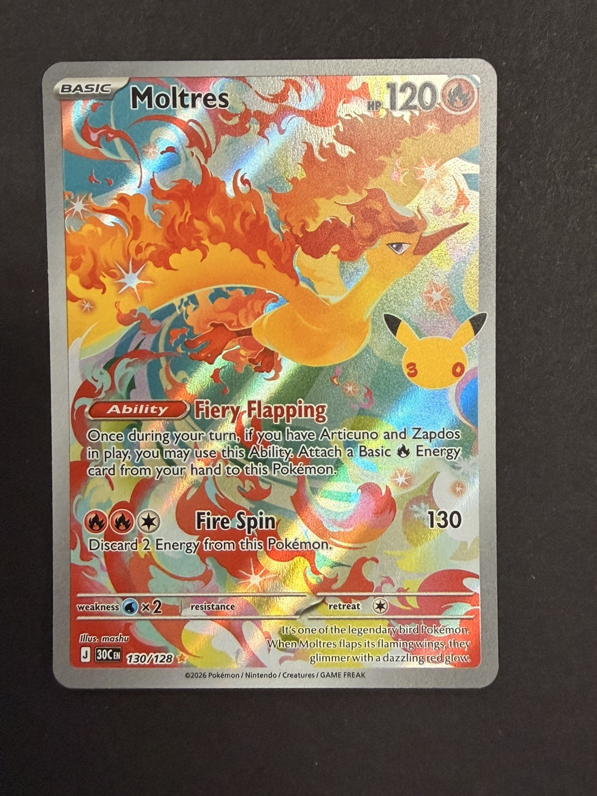 Moltres 130/128 : Illustration Rare - Pokemon 30th Celebration (30C) / NM