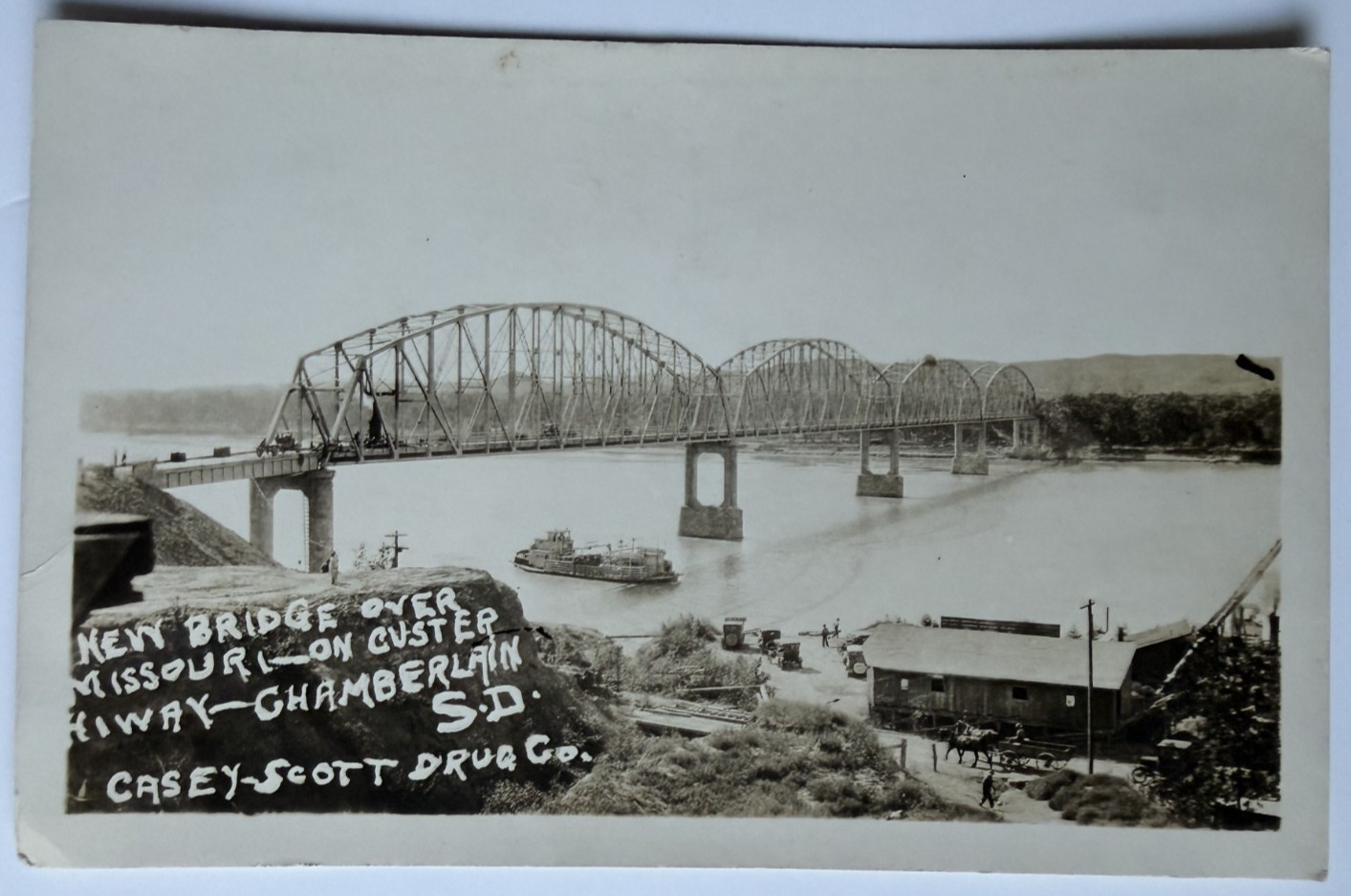 c1930s RPPC Bridge over Missouri Custer Highway Chamberlain SD Ferry Old Cars PC