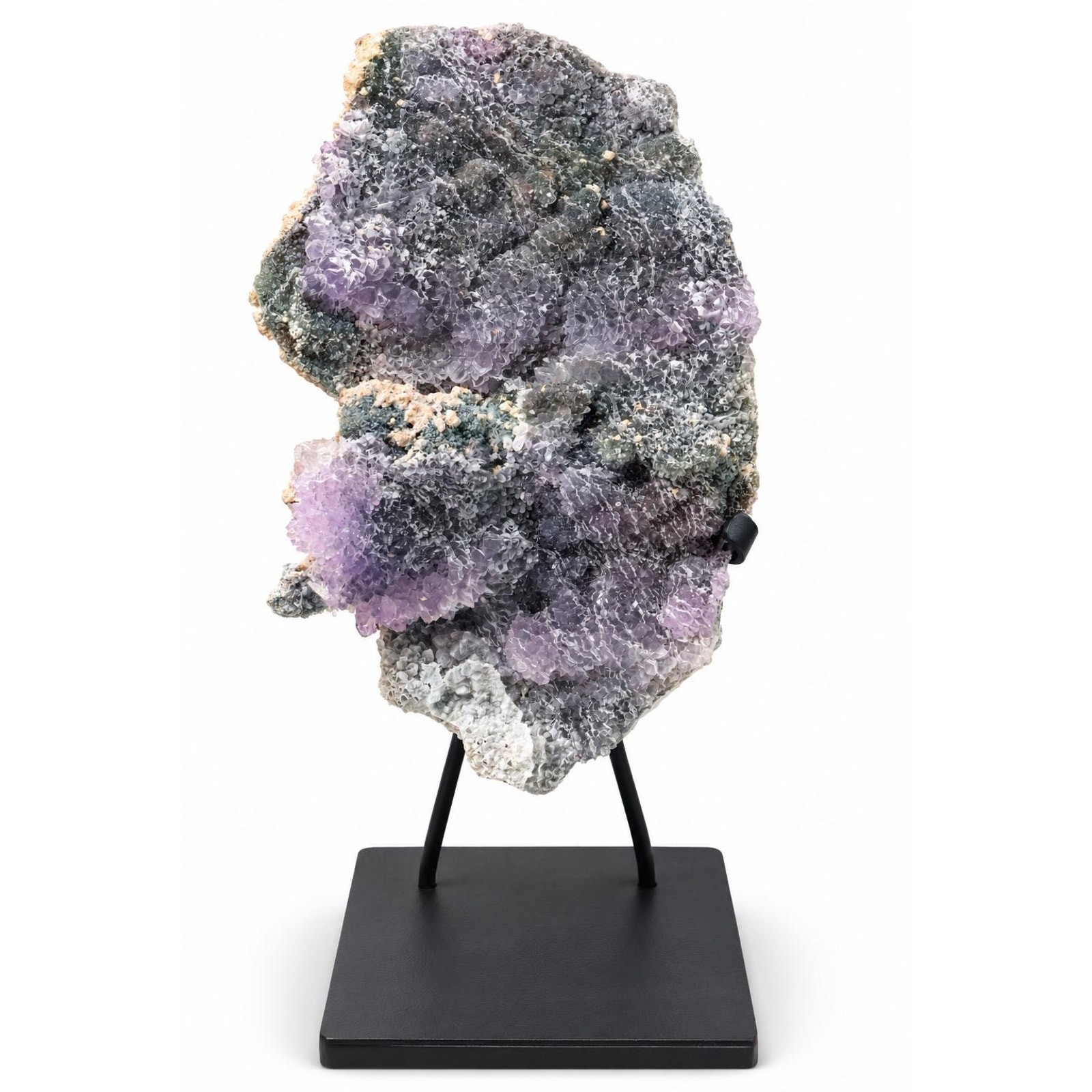 Large Brazilian Zeolite Crystal Cluster on Stand, Purple Home Statement Piece.