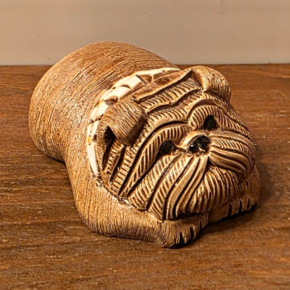 Vintage Artesania Rinconada Bulldog Figurine #105 - Signed Clay Pottery Uruguay