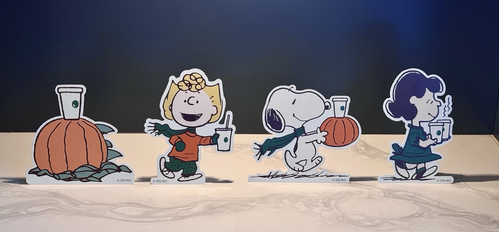RARE Starbucks x Peanuts 2026 Complete 4pc Store Display Snoopy Promo Standee