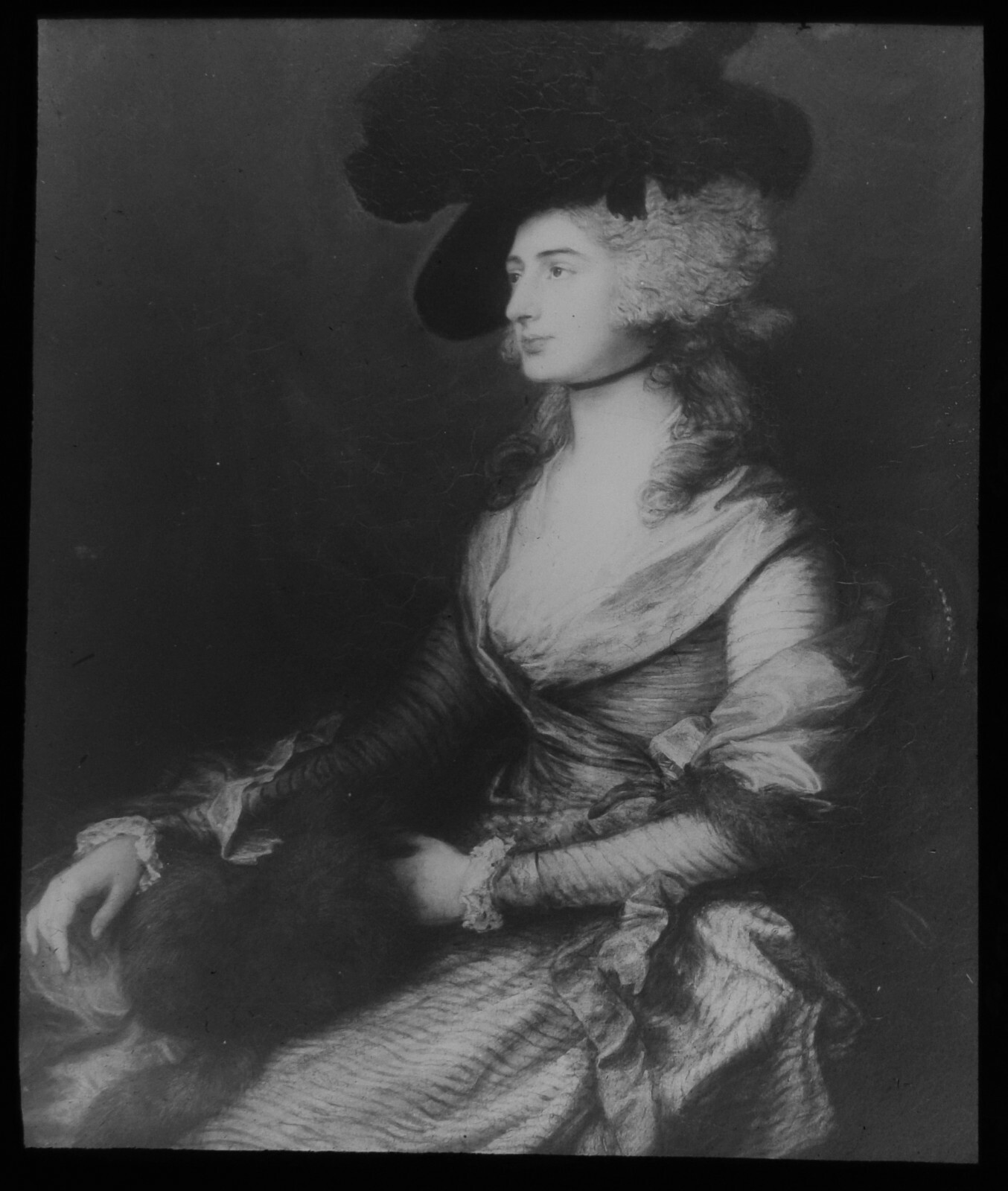 ANTIQUE Magic Lantern Slide PORTRAIT OF MRS SIDDONS C1910 THOMAS GAINSBOROUGH