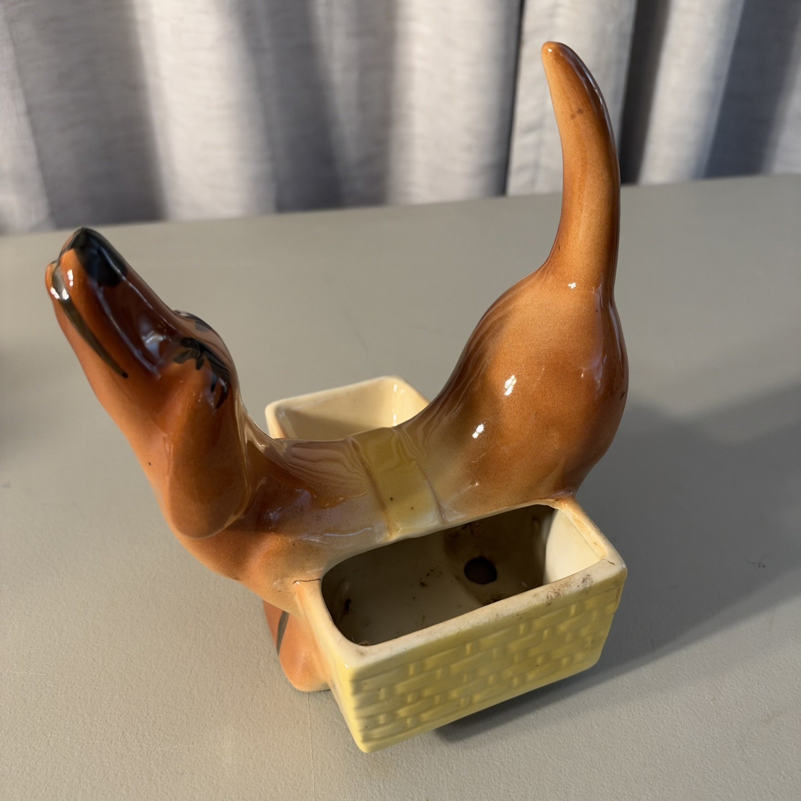 VINTAGE 1950's MCM Dachshund Weiner Dog Ceramic Planter Trinket Dish