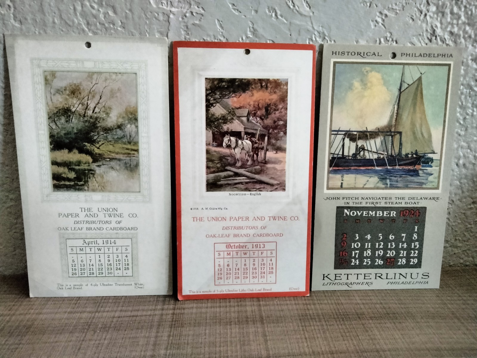 Lot of 3 Monthly Calendar Cards ~ 1913 Union Paper & Twine Co./1924 Ketterlinus