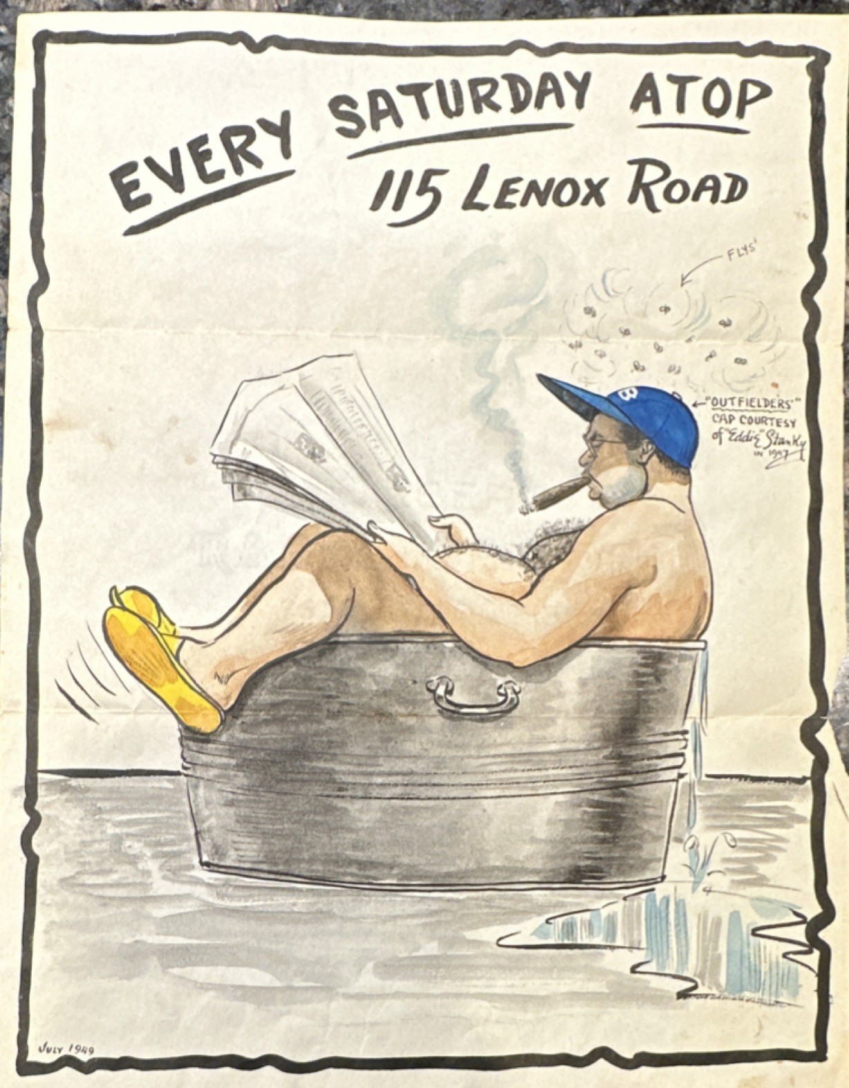 Original Cartoon Drawing “Every Saturday Atop 115 Lenox Road” Post-War 1949