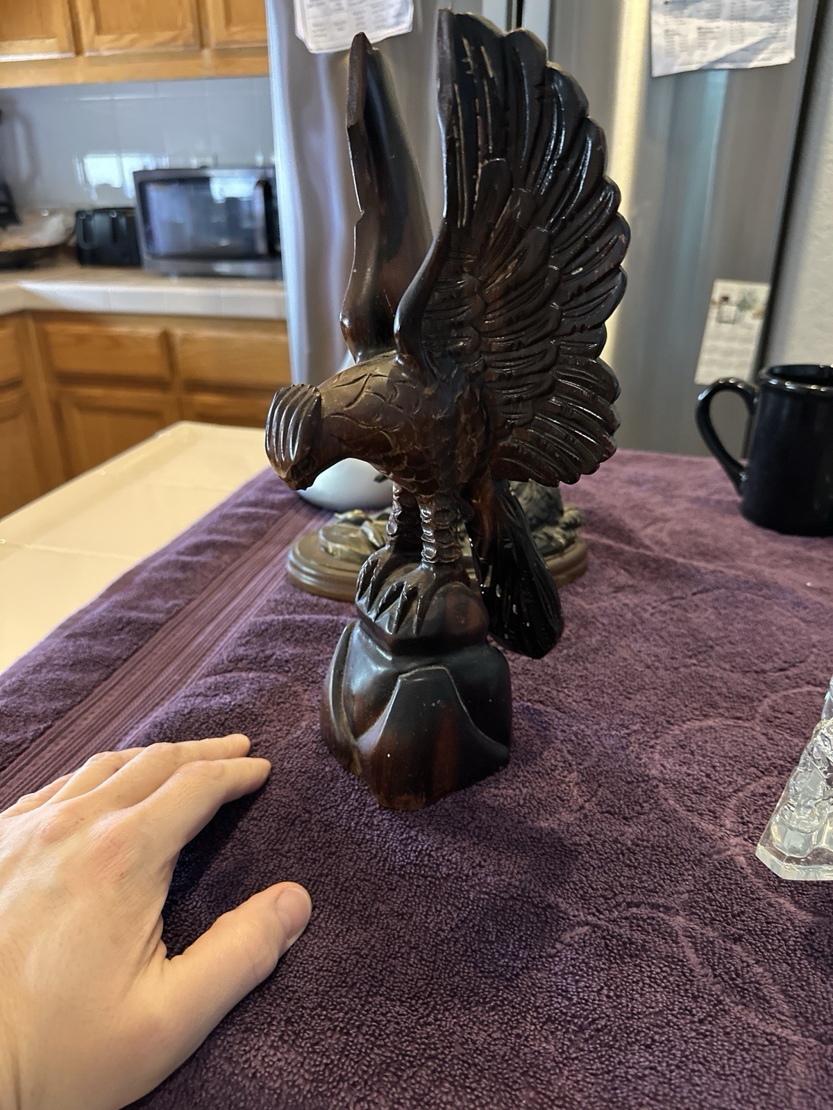 Vintage Hand Carved Wooden Eagle Bird Sculpture