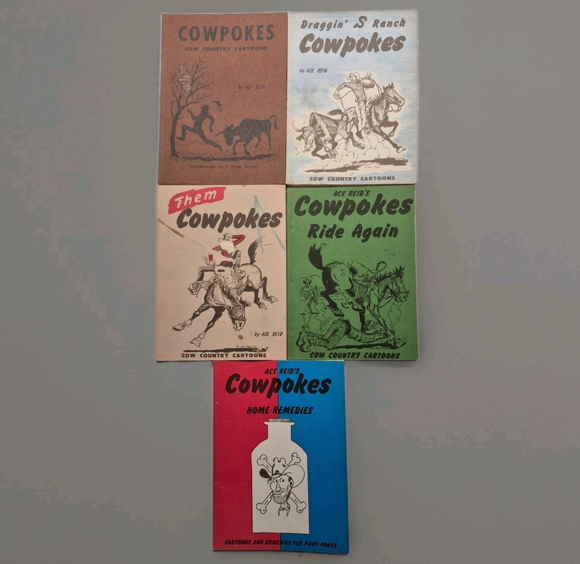 Lot of 5 Ace Reid Cowpokes Vintage Cartoon Books Western Humor Texas Americana