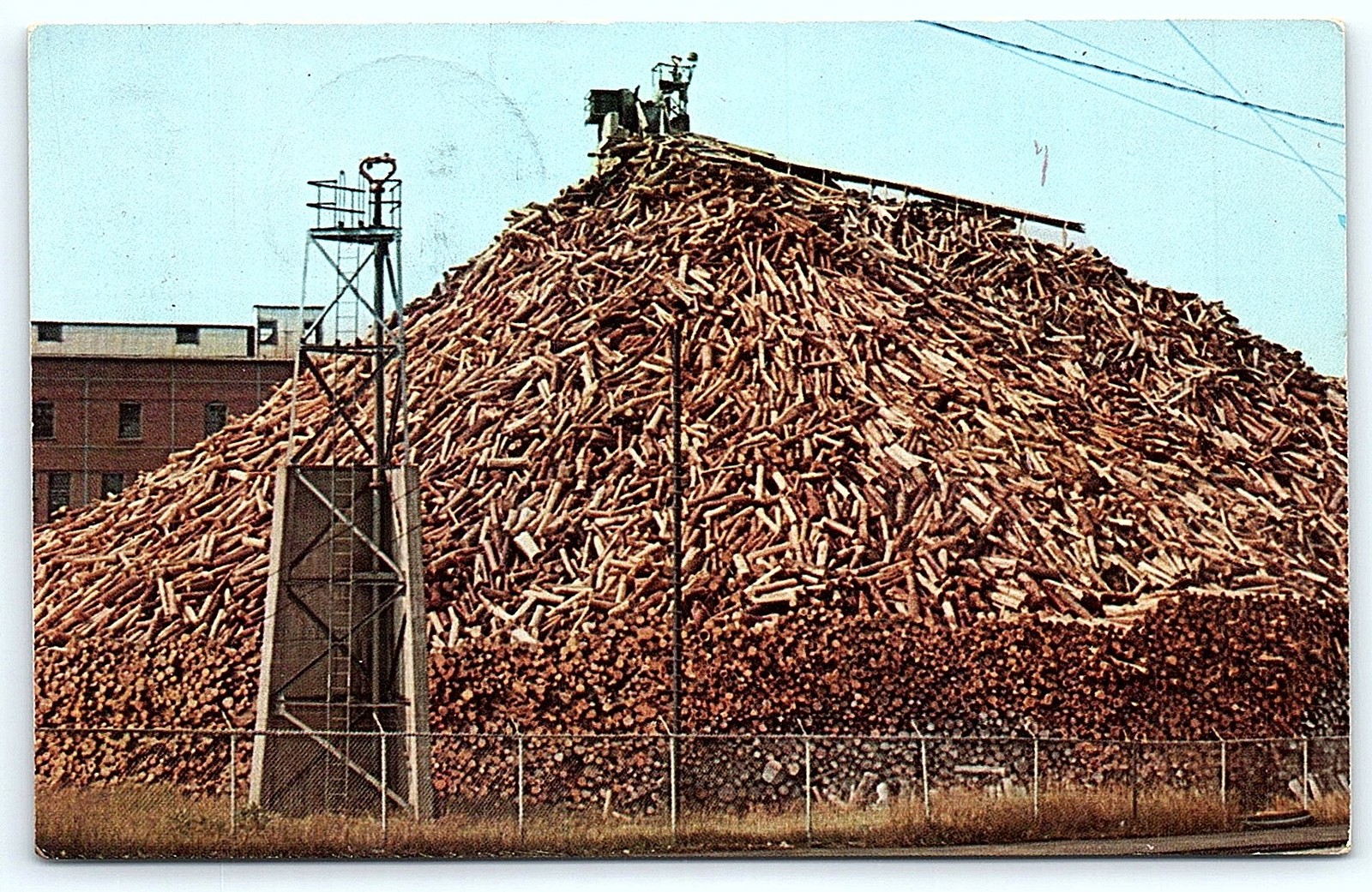 1962 Bucksport Maine Log Pile St. Regis Mill Postcard