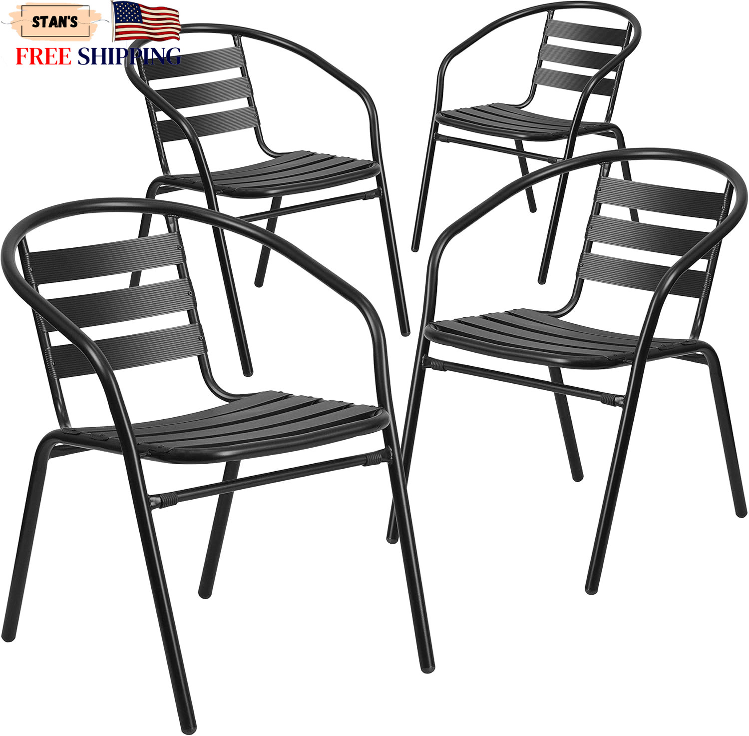 Aluminum Slat Back Stacking Outdoor Restaurant Chairs Modern Stackable Patio Ch