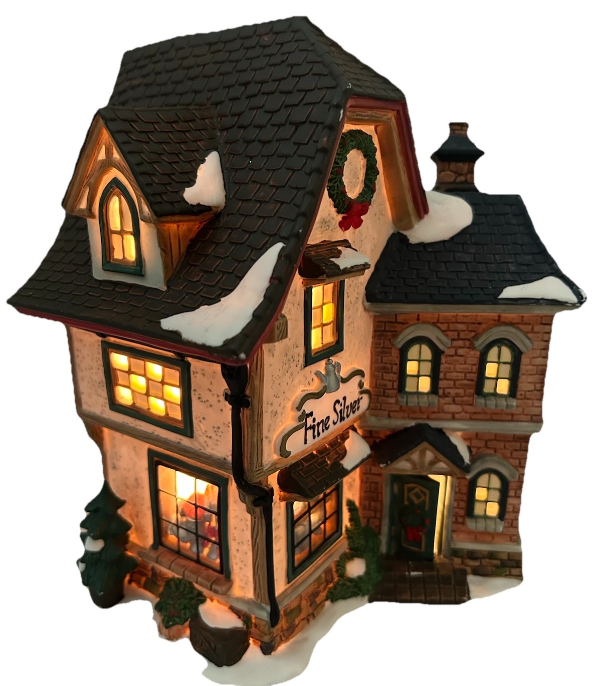 Heartland Valley Village Fine Silver Lighted Porcelain Christmas Village House
