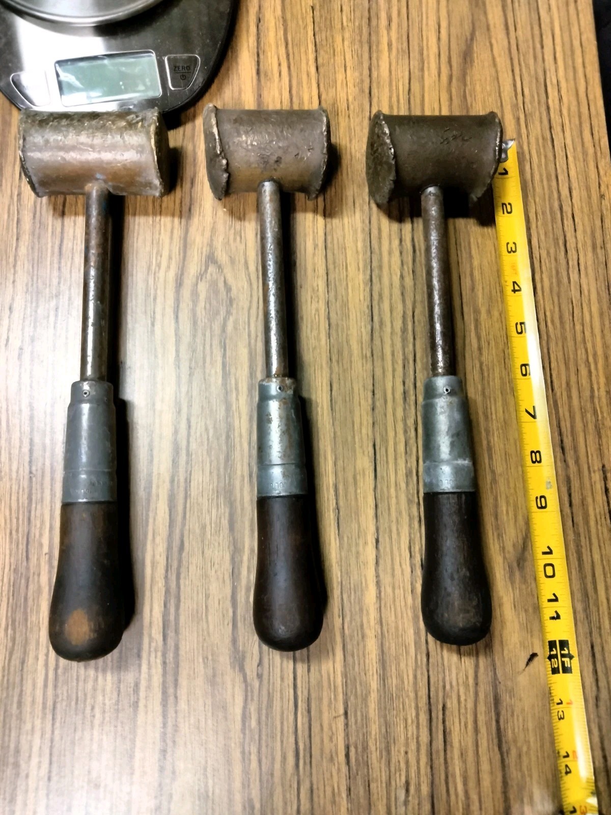 Vintage Lot of 3 Vintage Lutz File Company Brass Hammer Mallet Almost 3 Lbs