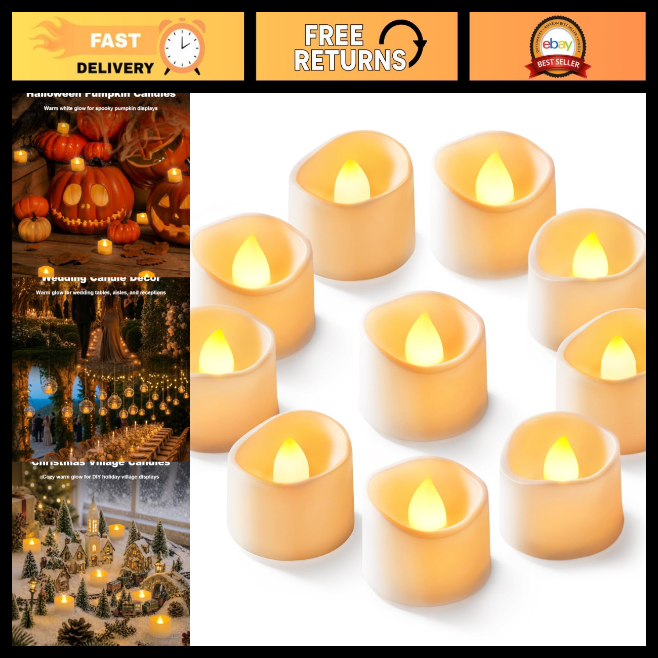 Homemory 50-Pack Flameless Tea Lights Candles Battery Operated, 200+ Hours
