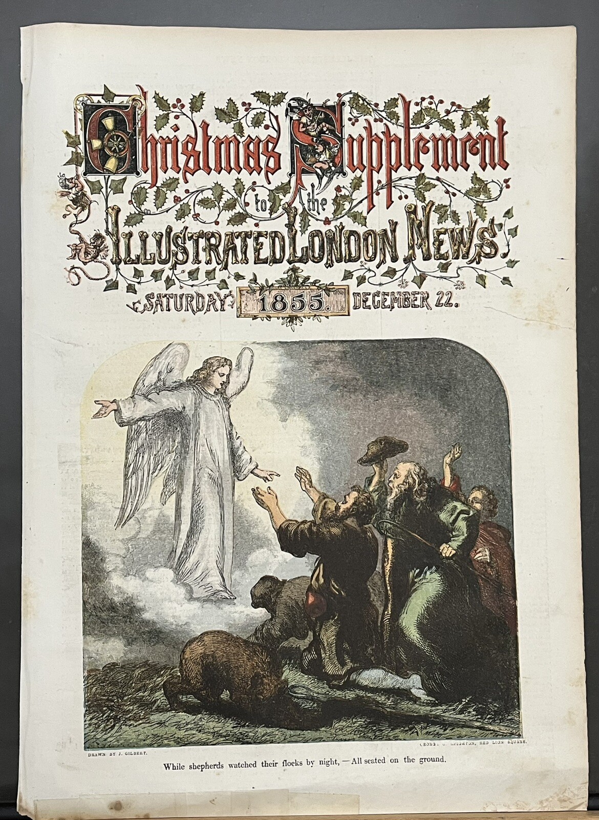 1855 VICTORIAN CHRISTMAS SUPPLEMENT COVER ANGEL GABRIEL ANNOUNCES BIRTH OF JESUS