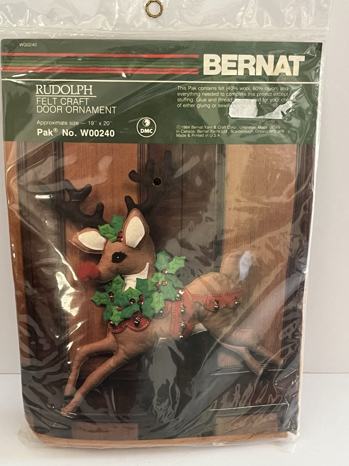 Vtg 1980s Bernat Christmas Rudolph Reindeer Felt Craft Kit Door Ornament 19 x 20