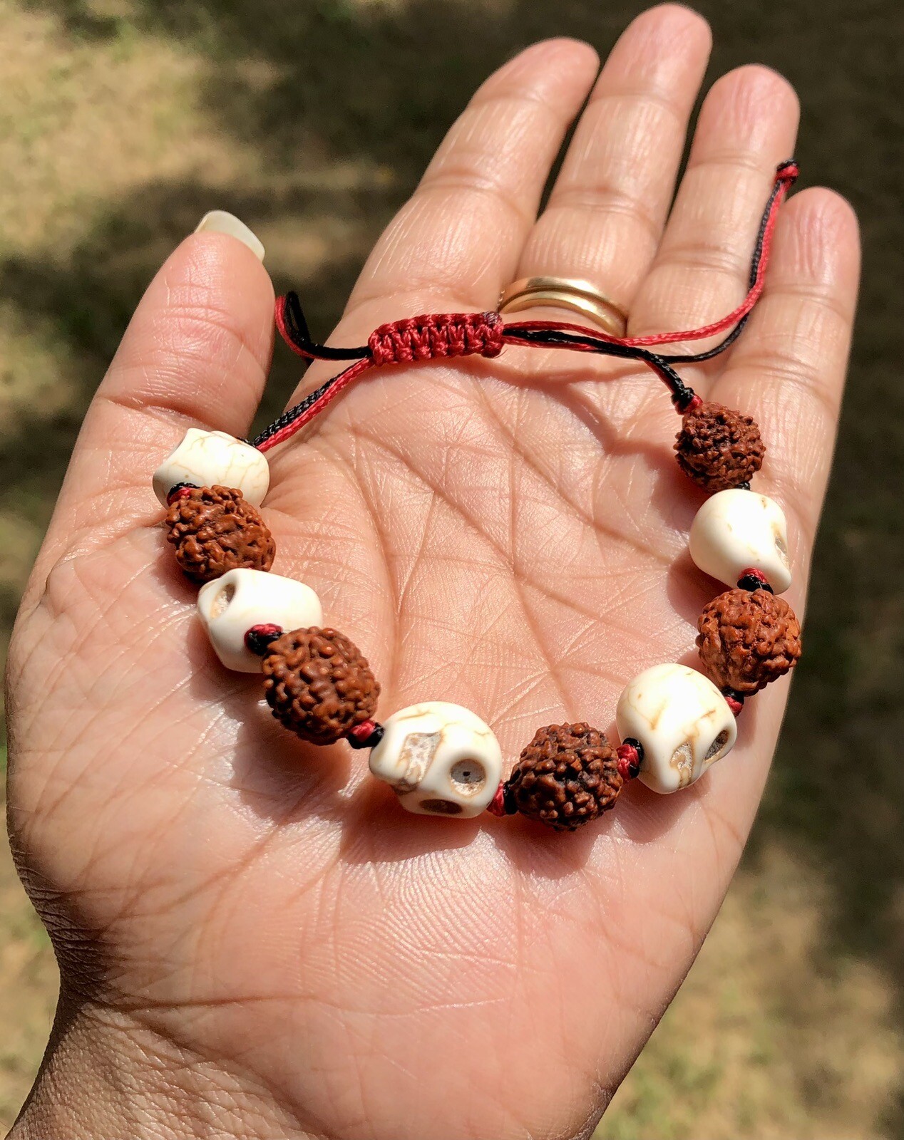 2 X Natural RUDRAKSHA Rudraksh + Nar Mund Kali Bracelet Adjustable Unisex