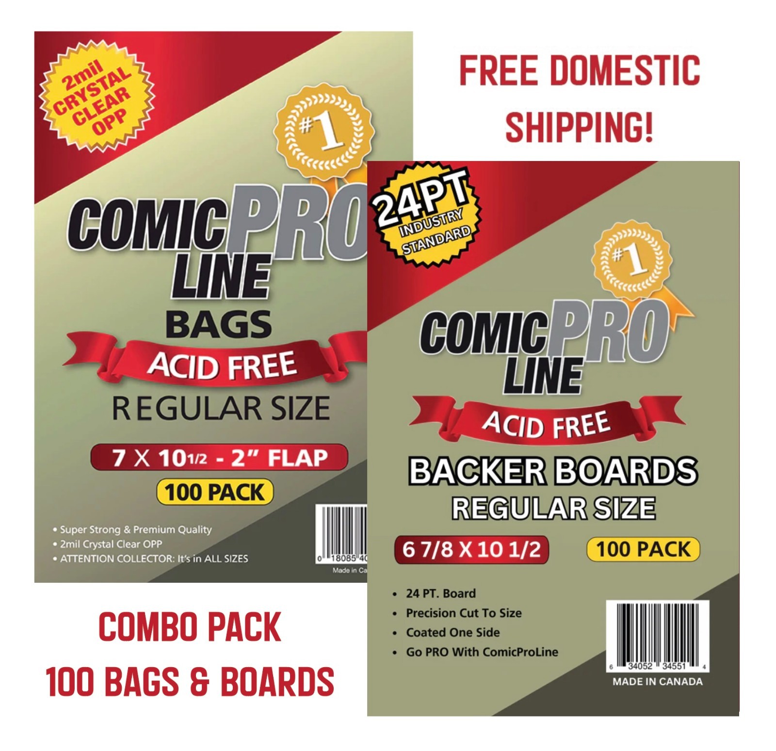 Comic ProLine Bags & Boards 100 Each (Regular Size) Top-Quality - 