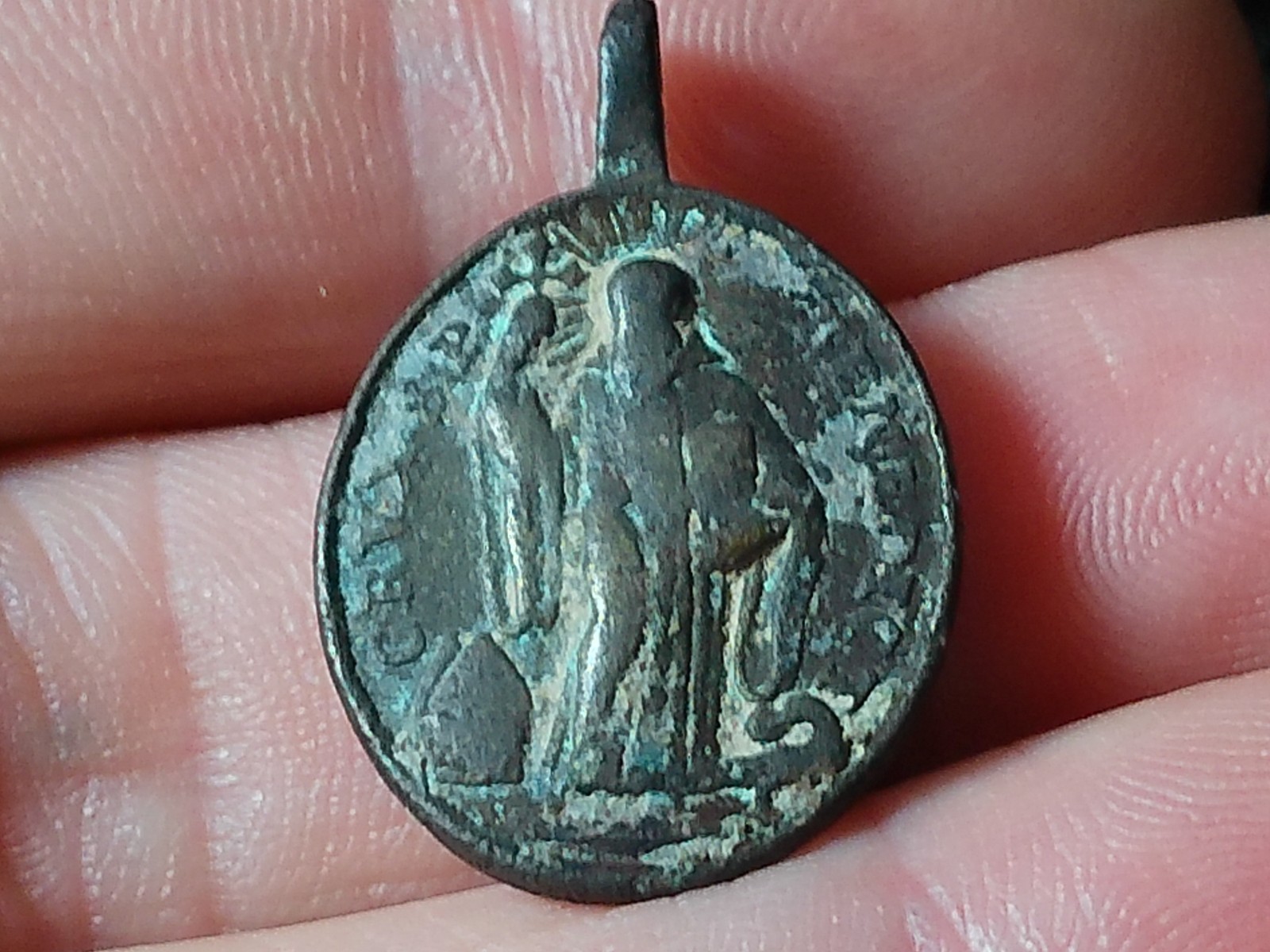 Dug Bronze 17th - 18th Century Saint Benedict Exorcism Sacramental Medal