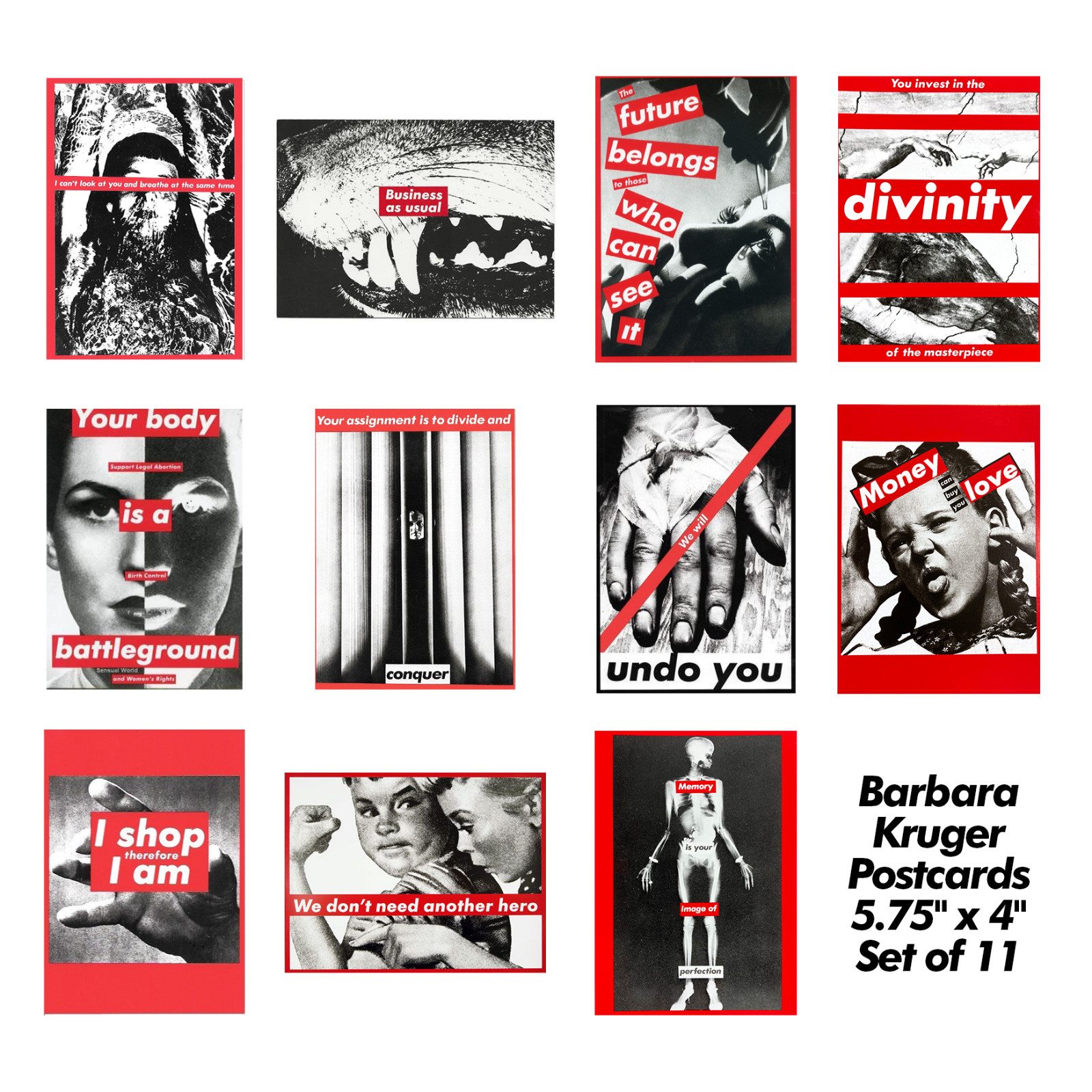 Barbara Kruger Art Postcards Print Rare 80s Vintage Supreme Unposted | Set of 11