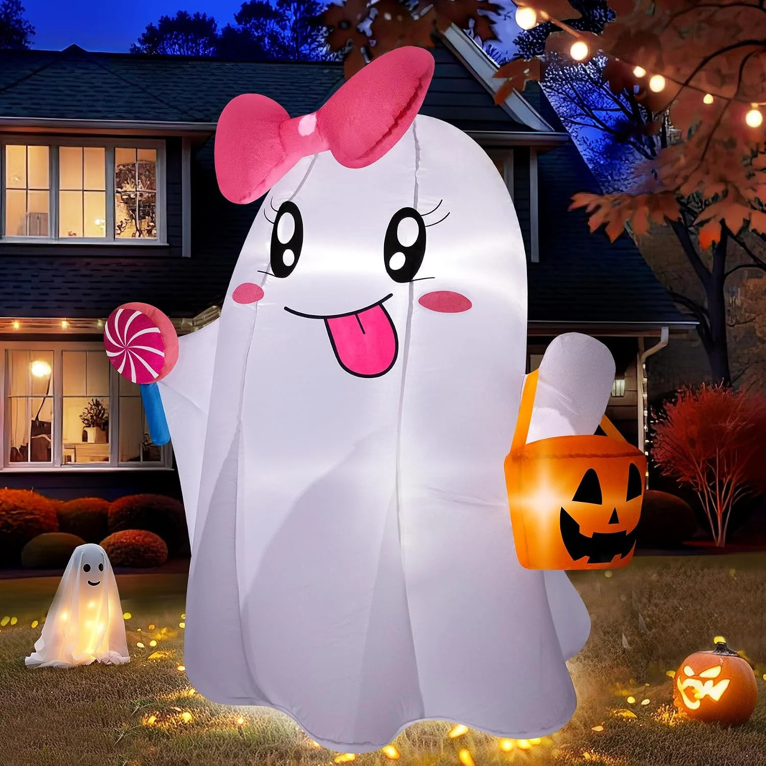 5FT Halloween Inflatables Ghost, Cute Halloween Decorations Outdoor Blow Up Yard