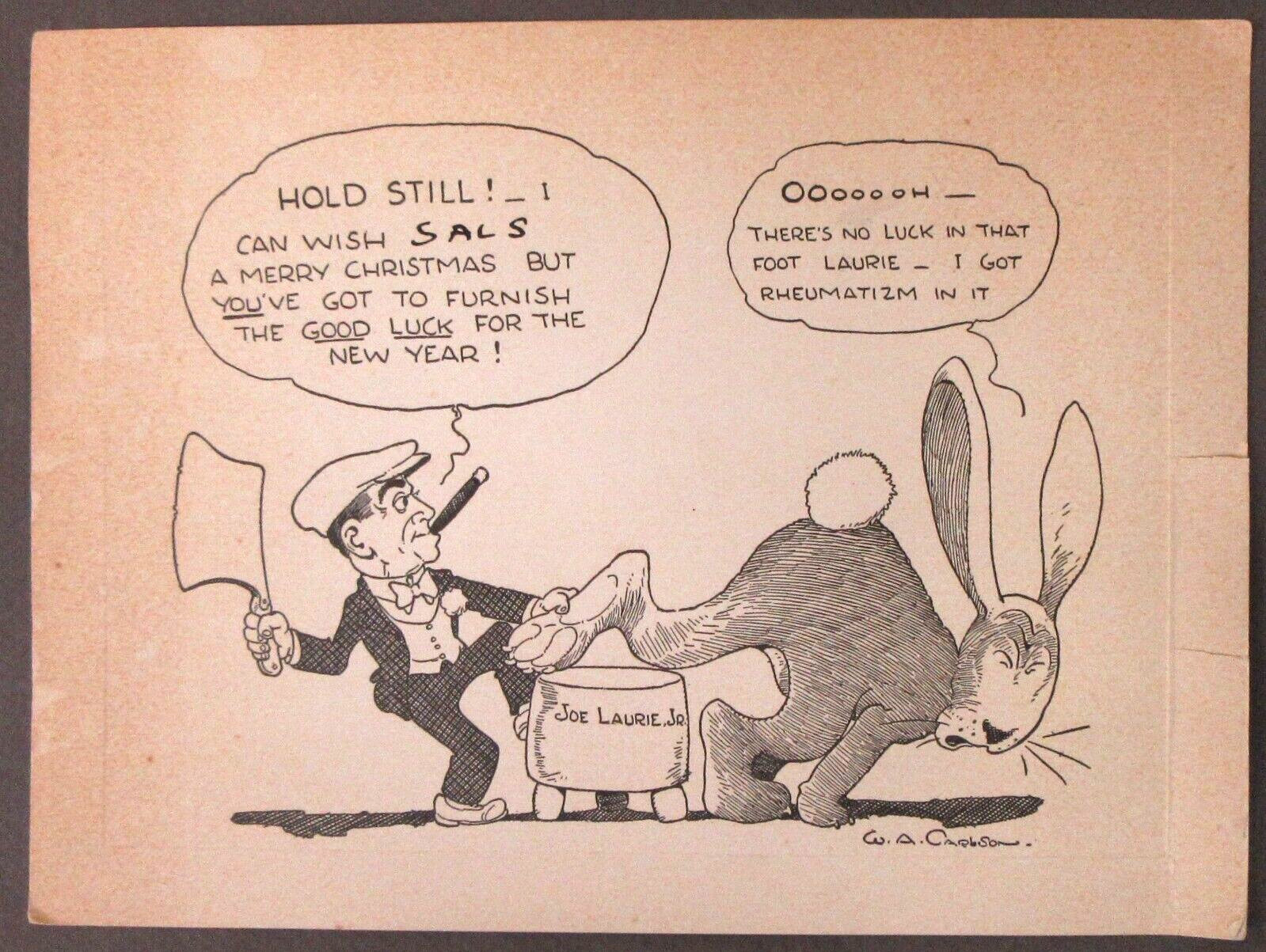 rare 1924-25 cartoonist W.A. CARLSON (The Nebbs) personal Christmas Card