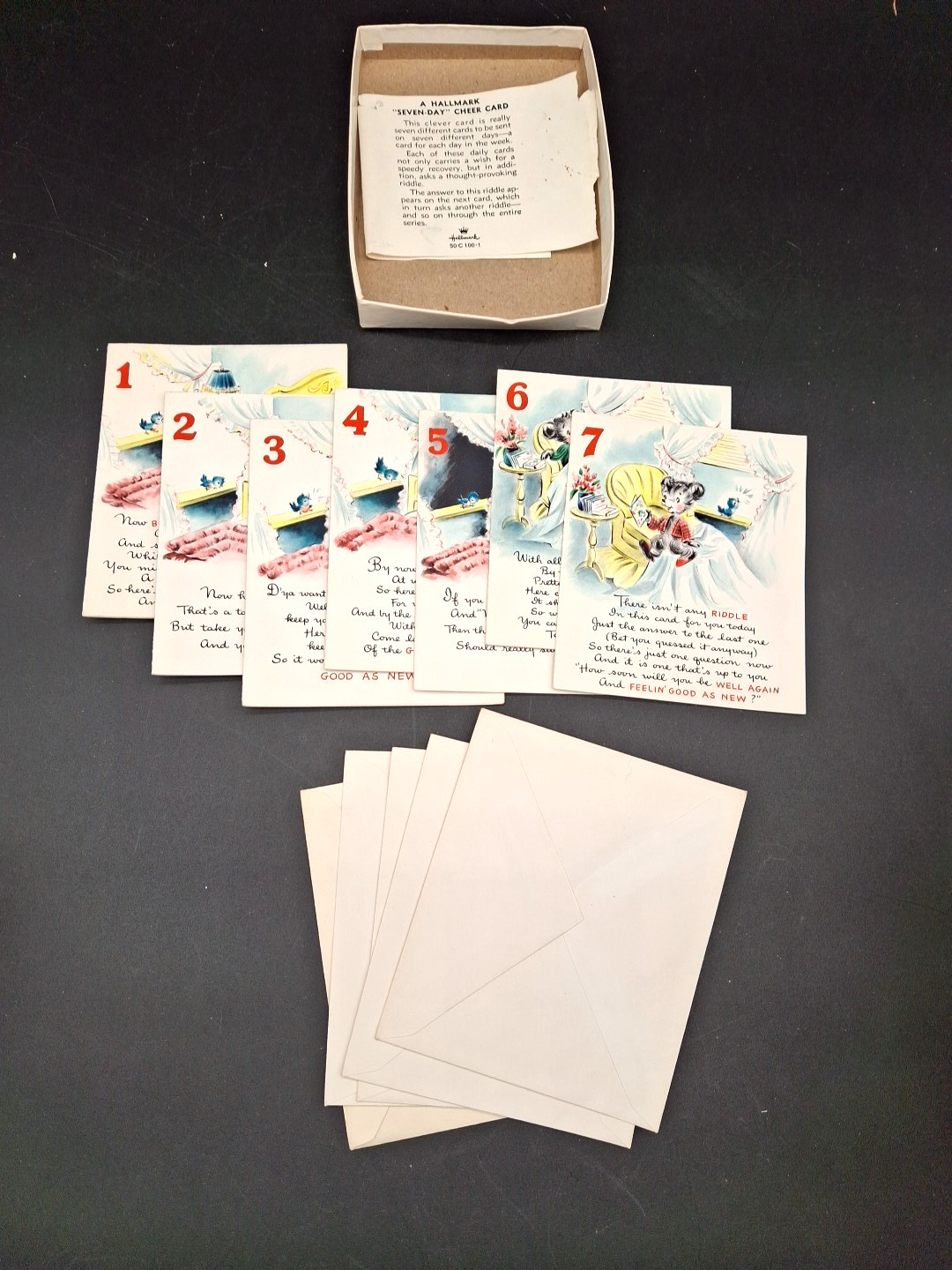 7 Vintage Get Well Soon Daily Hallmark Cards Riddle for Child w Bear 5.5\