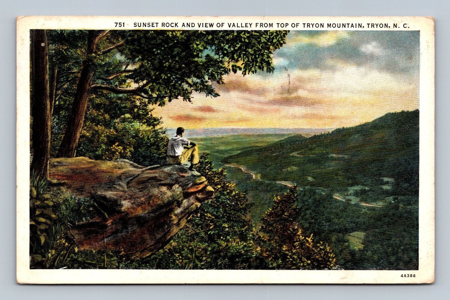 Vintage Sunset Rock Tryon Mountain NC Postcard 1916 Posted Asheville PC