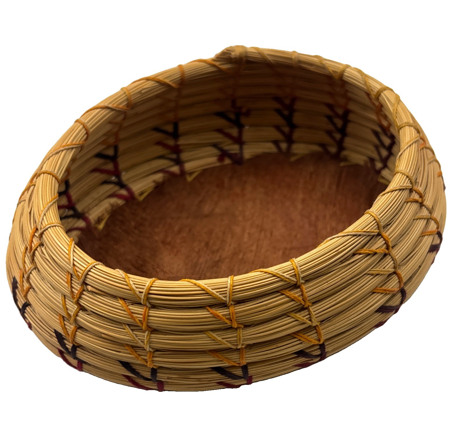 Vintage Native American Indian Coil Woven Pine Needle Basket