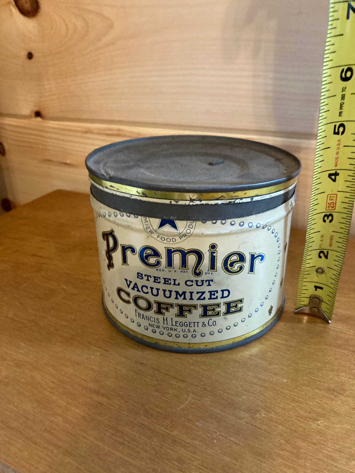 Early Vintage Premier Drip Grind NY Coffee Tin Can Star Logo Advertising W/Lid