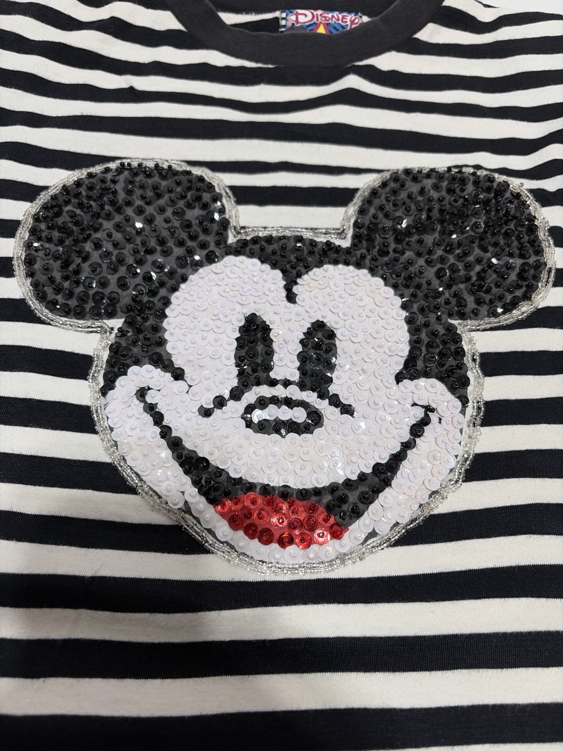 Vintage Disney Mickey Mouse Sequin Striped Tunic Top Women’s Large L