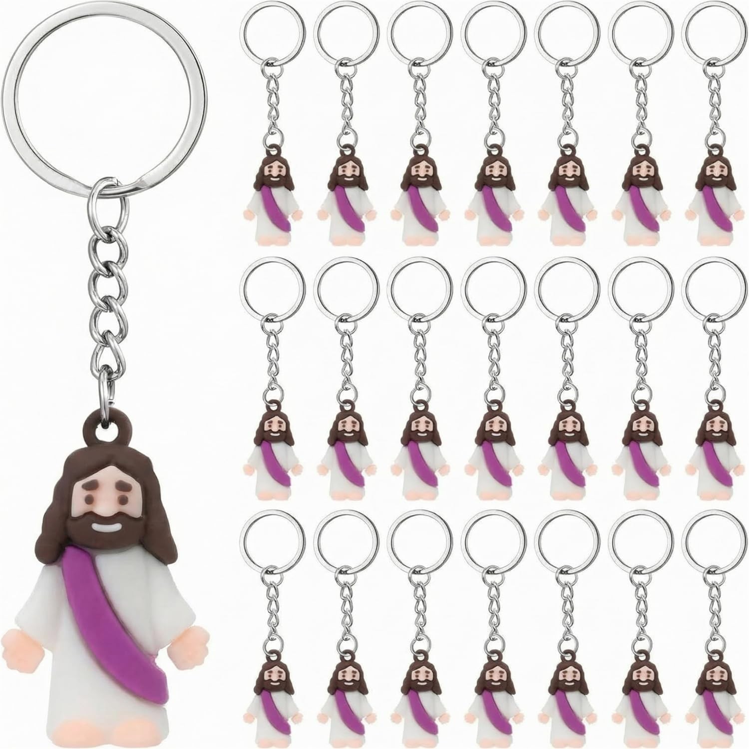 Sumind 24 Pcs Jesus Figurine Christian Keychain Religious Keychain Bulk Class...